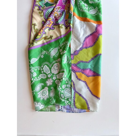ZARA Patchwork Scarf Print Satin Twill Knotted Maxi Pareo Sarong Skirt, Size XS - Picture 9 of 14